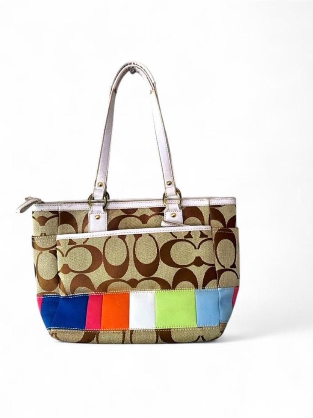 VINTAGE Y2K COACH MULTICOLOR STRIPE TOTE BAG 🌈✨